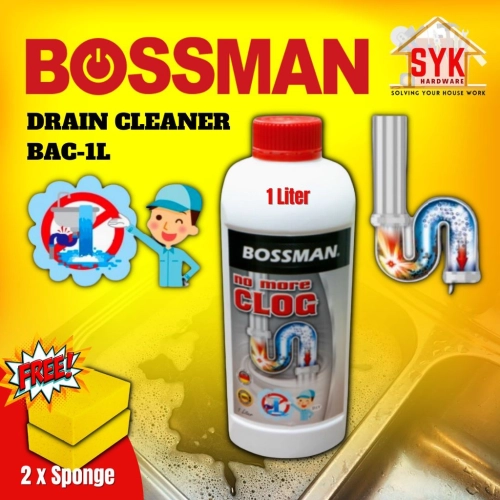 SYK BOSSMAN No More Clog Drain Cleaner 1Liter BAC-1L Unclog Drain Clog Remover Ubat Singki Sinki Tersumbat + FREE GIFT