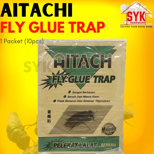 SYK AITACH Fly Catcher Glue Paper Pelekat Lalat Kertas Gam Lalat Kuat Perangkap Lalat  - 1Packet (10pcs)