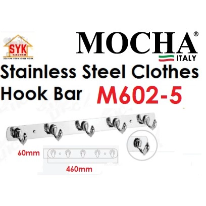 MOCHA M602-5 Stainless Steel Clothes 5 Hook Bar Batang Cangkuk