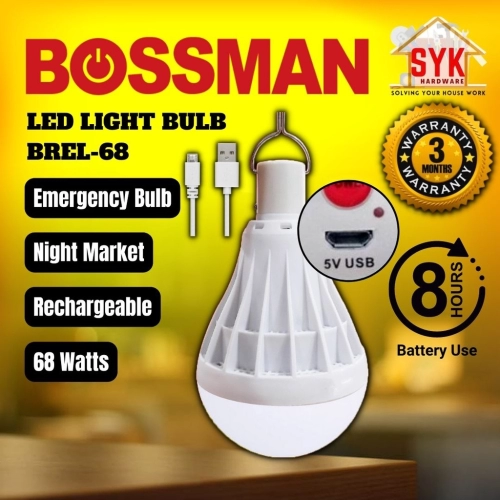SYK Bossman USB Rechargeable LED Light Bulb 68W BREL-68 Lampu Cas Pasar Malam LED Lampu Gantung Lampu Emergency Rumah