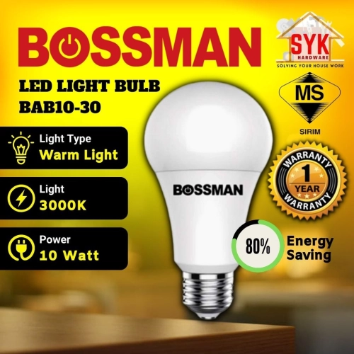 SYK Bossman Warm White LED Light Bulb 10W BAB10-30 Light Bulbs Mentol Lampu House Lighting LED Rumah