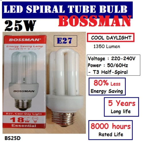 BOSSMAN LED Spiral Bulb E27 (Cool Daylight) 25W - BS25D