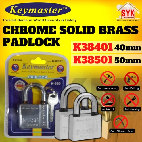 SYK Keymaster 40mm K38401 50mm K38501 K-380 Anti-Cut Brass Padlock Gate Grill Door Padlock Kunci Gembok Pintu Pemanggang