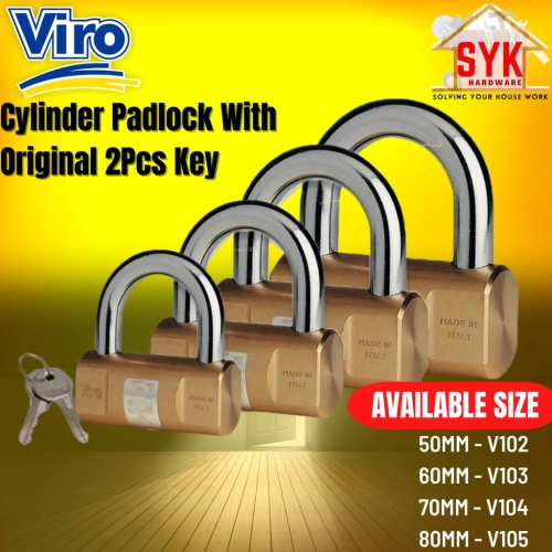 SYK VIRO Cylinder Brass Padlock (50mm/60mm/70mm/80mm) With Original 2Pcs Key Heavy Duty Kunci Viro Kunci Gate Pintu