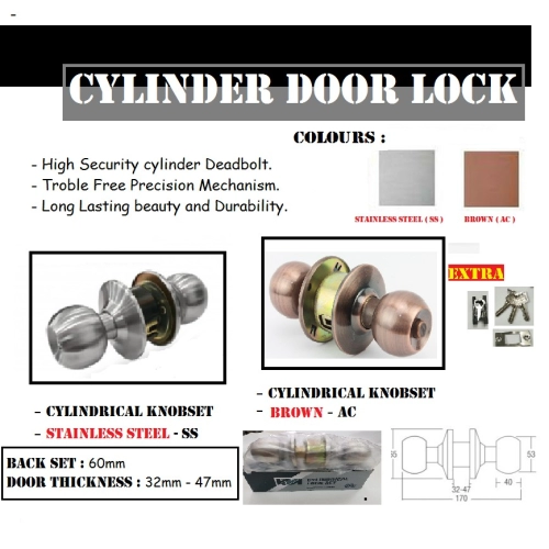 Cylinder Door Lock Set / Tombol Pintu Bulat - SS & AC