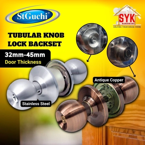SYK St Guchi SGTL527 Cylinder Door Lock Adjustable Stainless Steel Copper Entrance Tubular Lever Knob Set Tombol Pintu