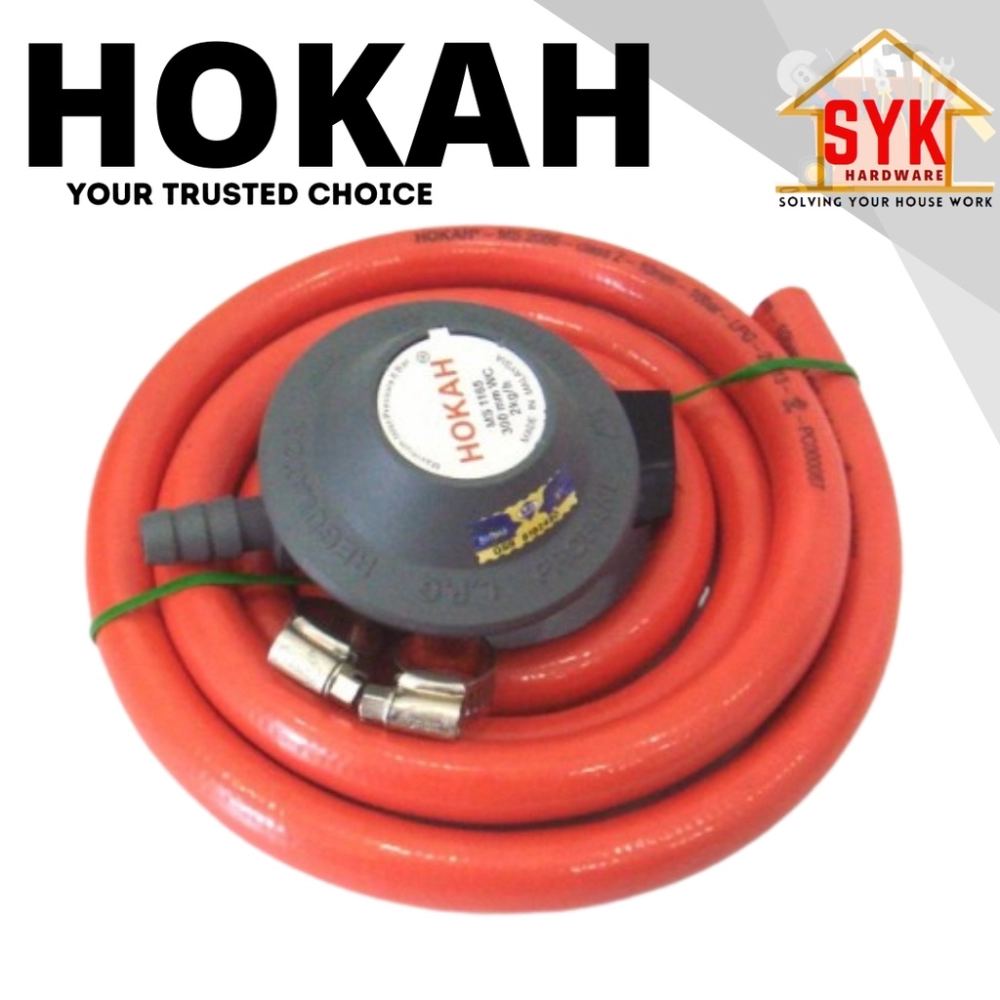 SYK Hokah Safety Gas Regulator Terbal Kepala Gas dan Clips Dapur Stove SA-102-PR LPG Hose Set - 1.5 Meter