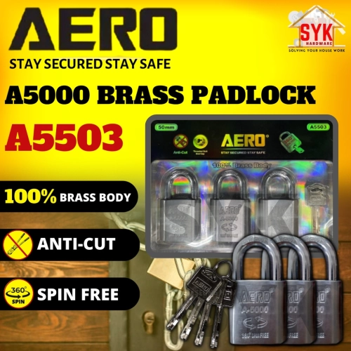 SYK AERO A5503 A5000 Anti-Cut Brass Padlock Door Gate Grill Door Padlock Set Kunci Gembok Pintu Pemanggang 50mm