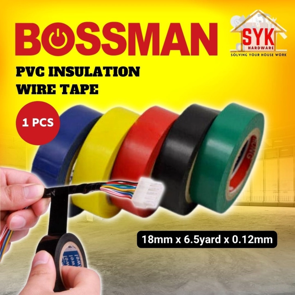 SYK Bossman PVC Electrical Insulation Wiring Seal Tape 1 Pcs (5m x 6.5yard x 0.12mm) Wire Tape Pembalut Wayar Cable