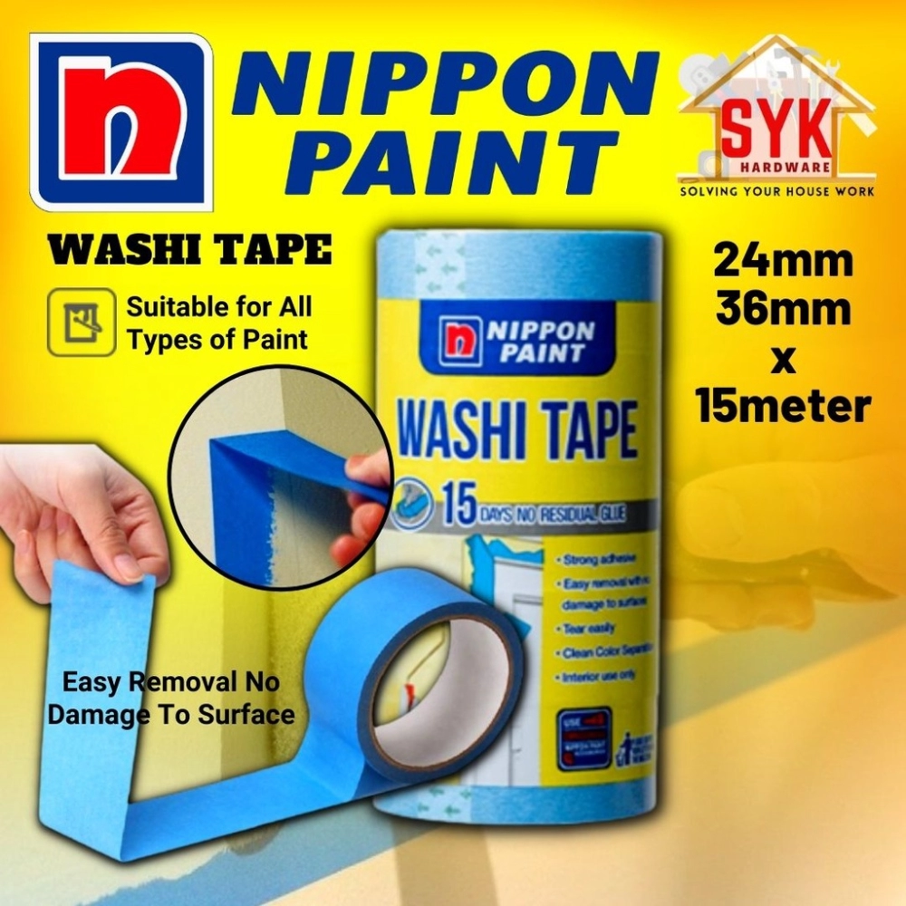 SYK Nippon Paint Washi Tape (24mm/36mm x 15meter) Painting Tools Masking Tape For Painting Painter Tape Paint Tape