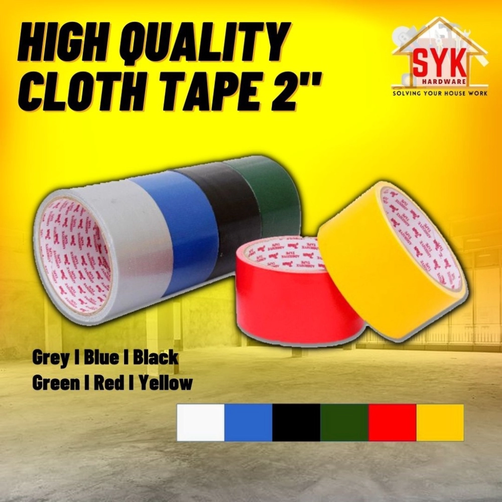 SYK High Quality Cloth Tape 2" Yellow/Blue/Green/Silver/Black Tape Binding Tape Duct Tape Pita Pelakat Jenis Kain