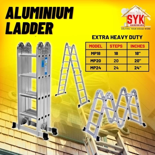 SYK Aluminium Ladder Multi Purpose (18/20/24 Steps) Step Ladder Foldable Tangga Aluminium Lipat Heavy Duty