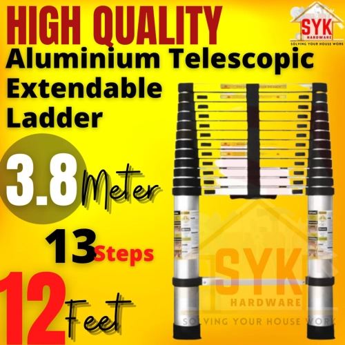 High Quality 3.8M (12ft) 13 Steps Aluminium Telescopic Extendable Ladder