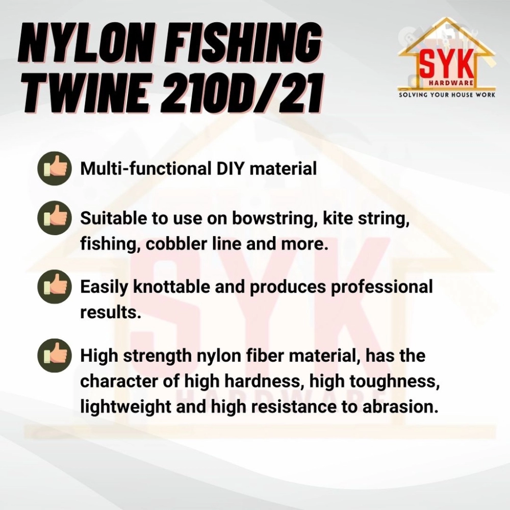 SYK Adamark Fishing Net Twine Line And Rope 210D/21 (1 Roll) Nylon Rope  Tali Benang Kerja Jala Ikan Benang Nylon Home & Livings Tools & Home  Improvement Water Pumps, Parts & Accessories