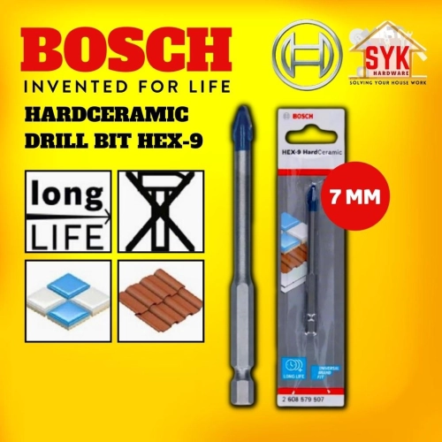 SYK Bosch HEX-9 Hard Ceramic Drill Bit Tile & Masonry Drill Bit 7mm Drill Accessories Mata Drill Seramik - 2608579507