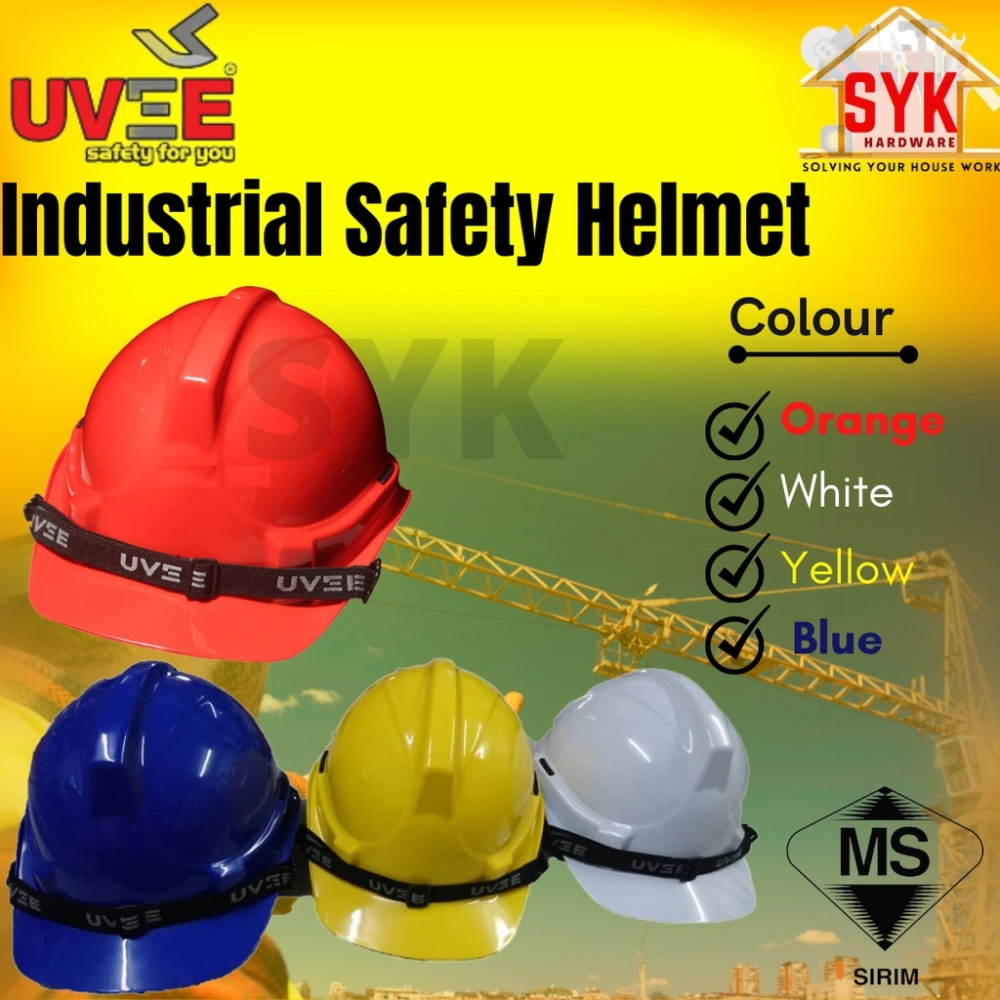 SYK UVEE Professional Industrial Safety Helmet Slide Lock Adjustable Topi Keselamatan ( Blue White Orange Yellow ) SIRIM