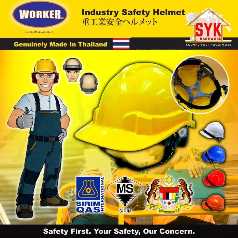 SYK WORKER Industrial Safety Helmet Construction (SIRIM) Safty Helmet Safety Working Topi Keselamatan Perindustrian