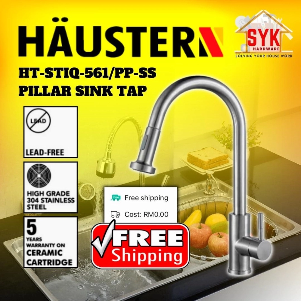 SYK HAUSTERN Pillar Pull Out Sink Mixer HQ-STIQ-561/PP-SS Water Sink Tap Kitchen Tap Kitchen Sink Paip Paip Sinki Dapur