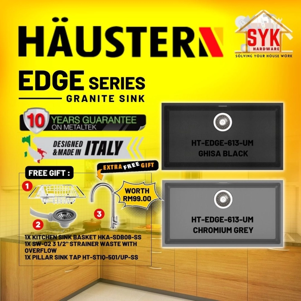 SYK (FREE SHIPPING) HAUSTERN Edge Series Granite Sink HT-EDGE-613-UM Single Sink Undermount Kitchen Sink Sinki Dapur