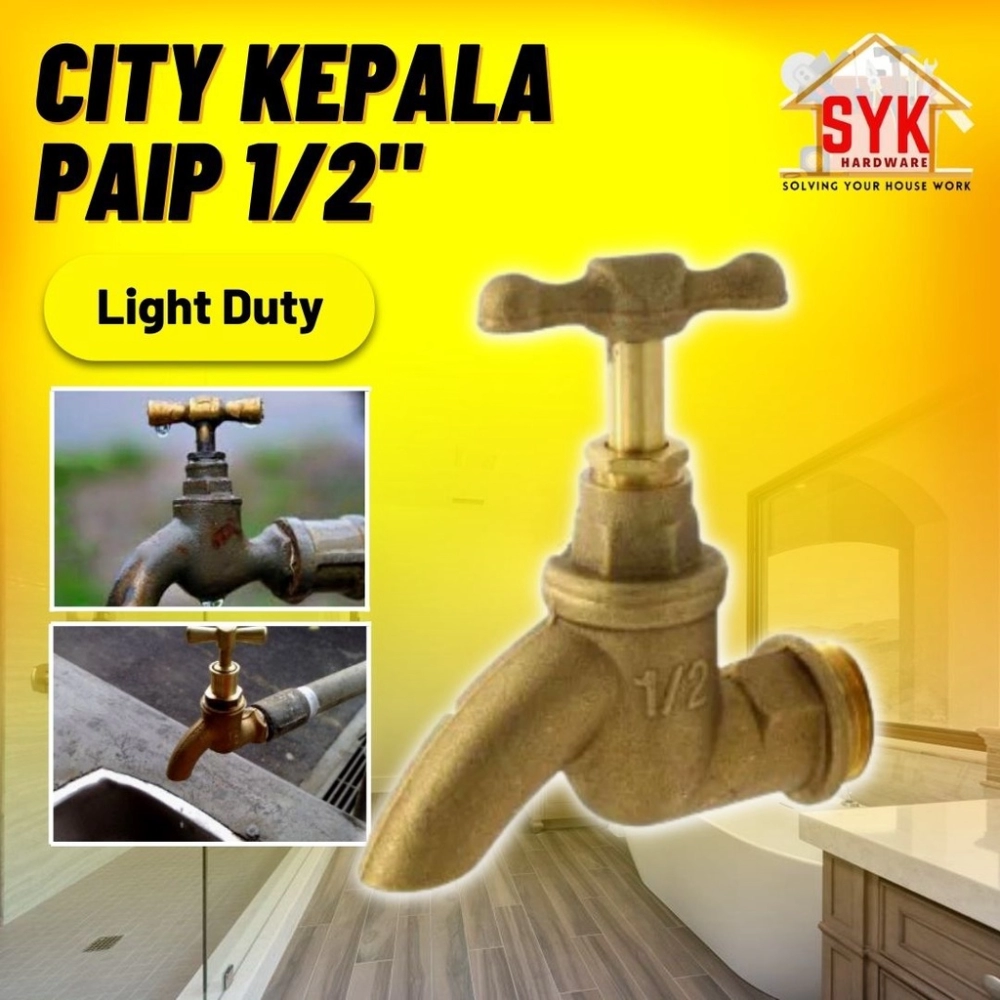 SYK CITY Brass Bib Water Tap Head Light Duty 1/2 Inch Water Tape Faucet Wall Bib Tap Garden Kepala Paip Air