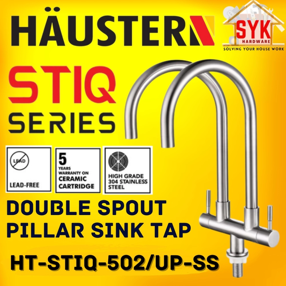 SYK RUBINE HAUSTERN HT-STIQ-502/UP-SS Double Spout Pillar Sink Tap Pillar-Mounted Sink Tap Paip Sinki Dapur Paip Dapur