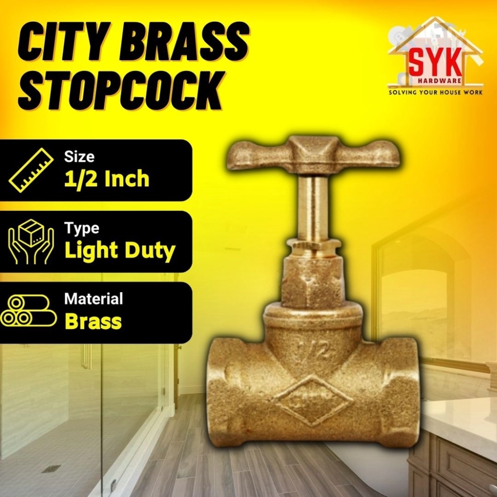 SYK CITY Brass Stopcock 1/2 Inch Light Duty Stop Valve Pipe Fitting Bathroom Faucet Tembaga Penyambung Paip