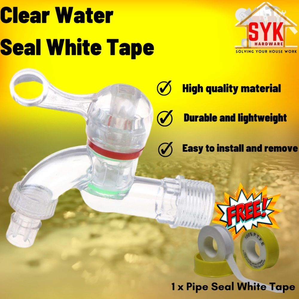 SYK PVC Clear Water Tap Faucets Kepala paip tandas cuci tangan sinki Pvc Pvc Bib Tap Tahan Pecah + Free Gift