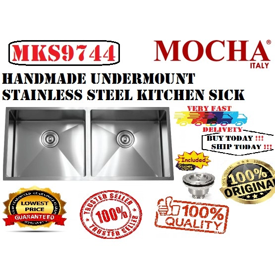 Mocha Handmade Undermount Stainless Steel Double Bowl Kitchen Sink ( MKS9744)