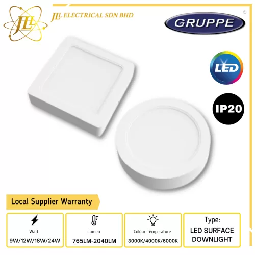 GRUPPE VETO 170-240V 765LM-2040LM LED SURFACE DOWNLIGHT [9W/12W/18W/24W] [ROUND/SQUARE] [3000K/4000K/6000K]