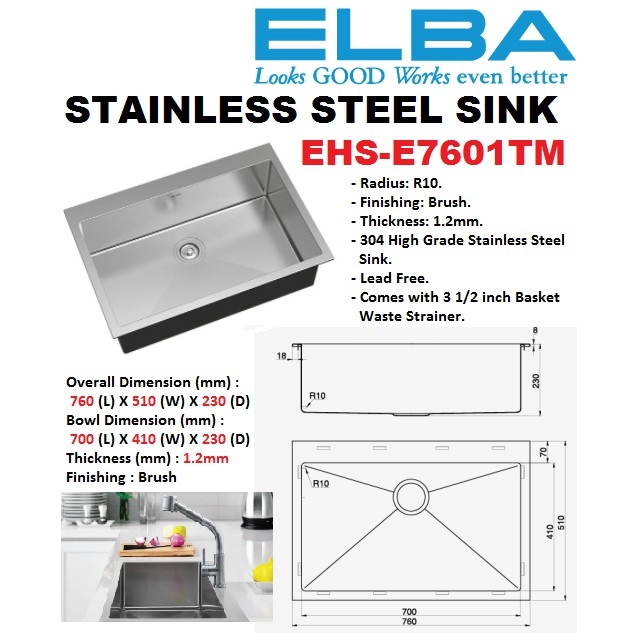 ELBA Stainless Steel Sink (EHS-E7601TM)