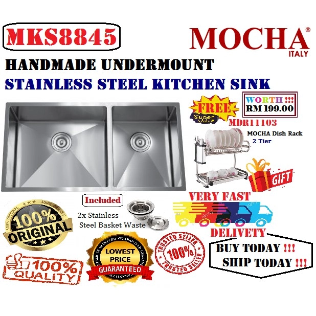 MOCHA Handmade Undermount Stainless Steel Kitchen Sink MKS8845 + FREE GIFT