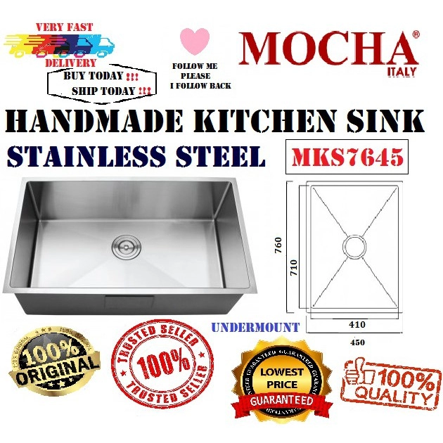 Mocha Handmade Undermount Stainless Steel Kitchen Sick (MKS7645)