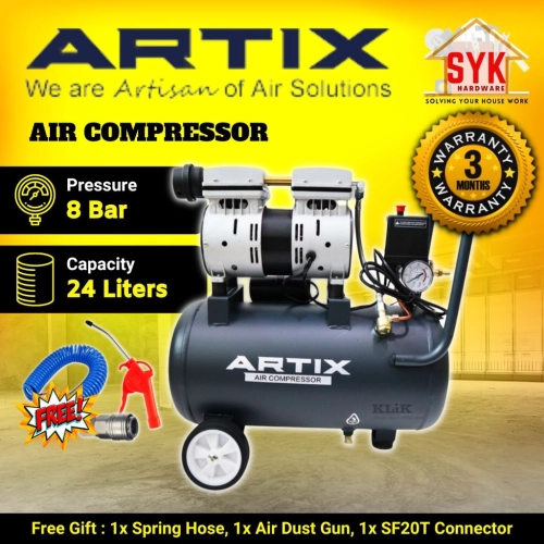 SYK ARTIX Oil Free Air Compressor 1hp 24L/30L Oiless Air Compressor Tyre Pump Compressor Angin Kompressor + FREE GIFT