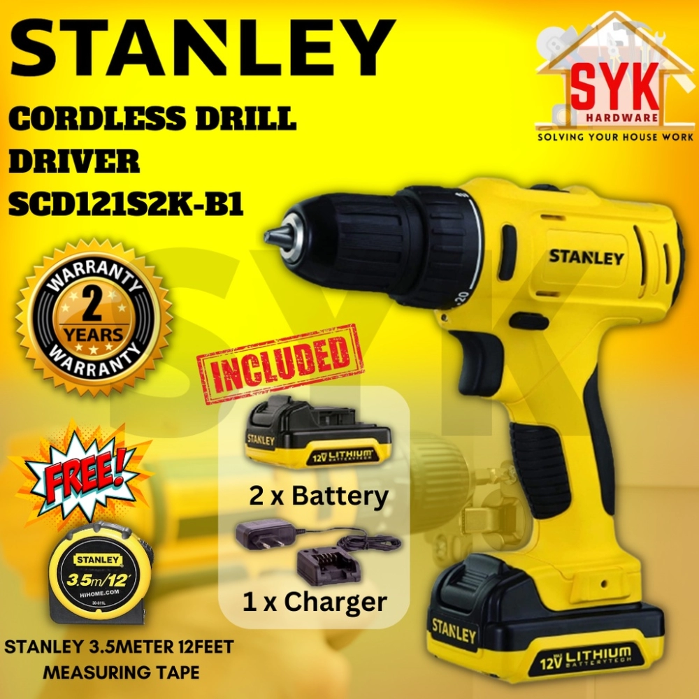 SYK Stanley SCD121S2K-B1 Cordless Drill Driver Battery Power Tools Hand  Drill Screw Driver Mesin Drill FREE GIFT Negeri Sembilan, Malaysia  Supplier, Seller, Provider, Authorized Dealer | JUN SENG TRADING & IRON  WORKS