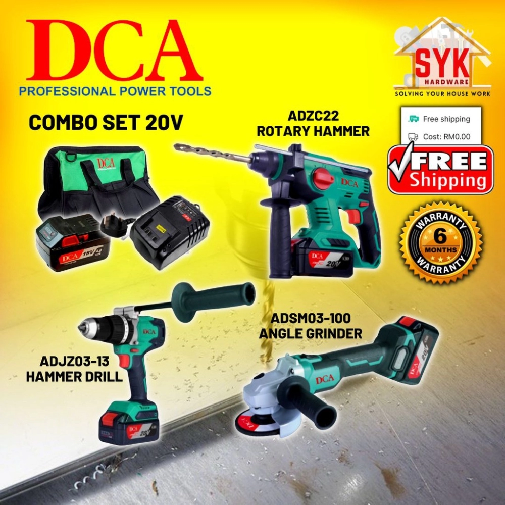 SYK (FREE SHIPPING) DCA 20V Combo Cordless Rotary Hammer Drill Driver Angle Grinder (ADZC22+ADJZ03-13+ADSM03-100)