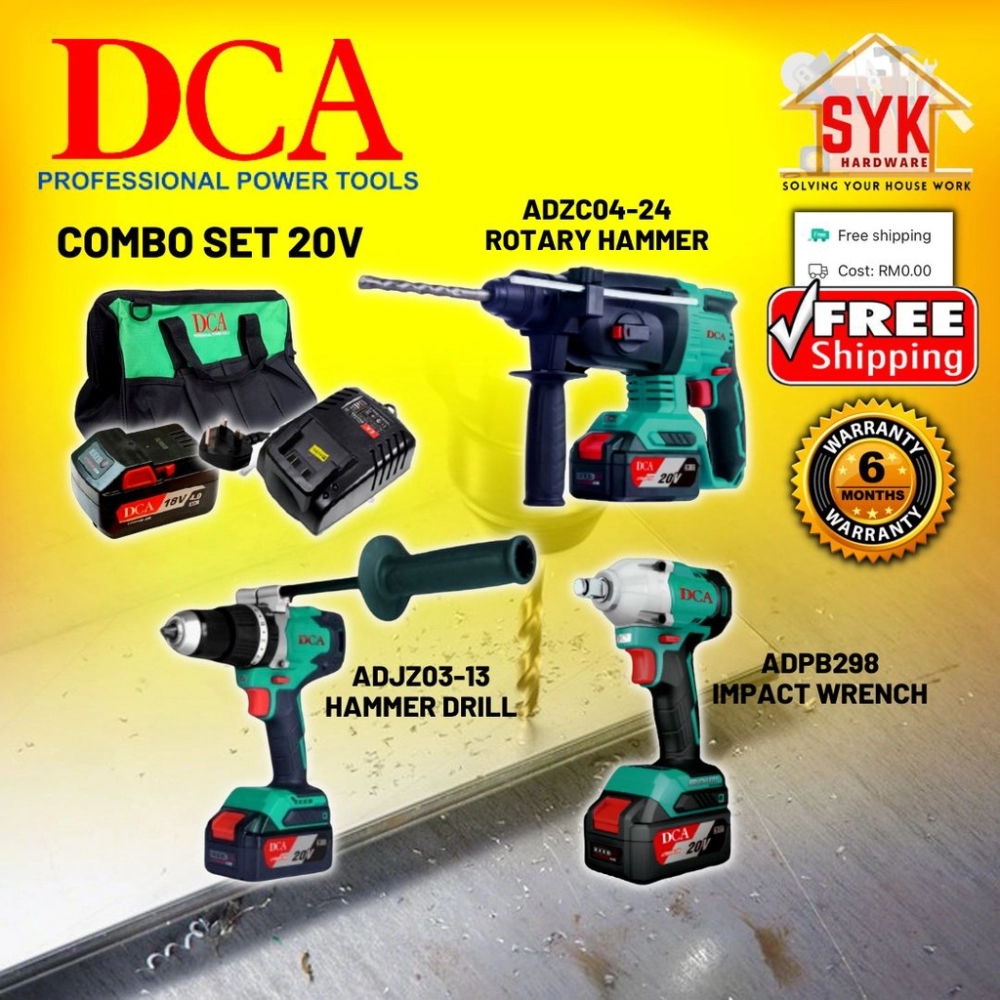 SYK (FREE SHIPPING) DCA 20V Combo Cordless Power Tools Rotary Hammer Drill Impact Wrench (ADZC04-24+ADJZ03-13+ADPB298)