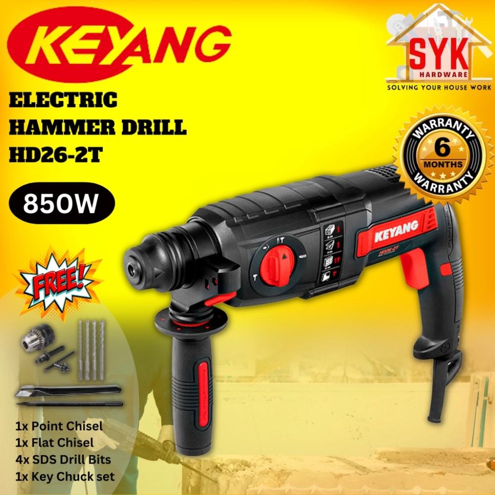 SYK KEYANG HD26-2T Corded Rotary Hammer Drill Power Tools Mesin Drill Gerudi Tukul Putar 850W FREE GIFT