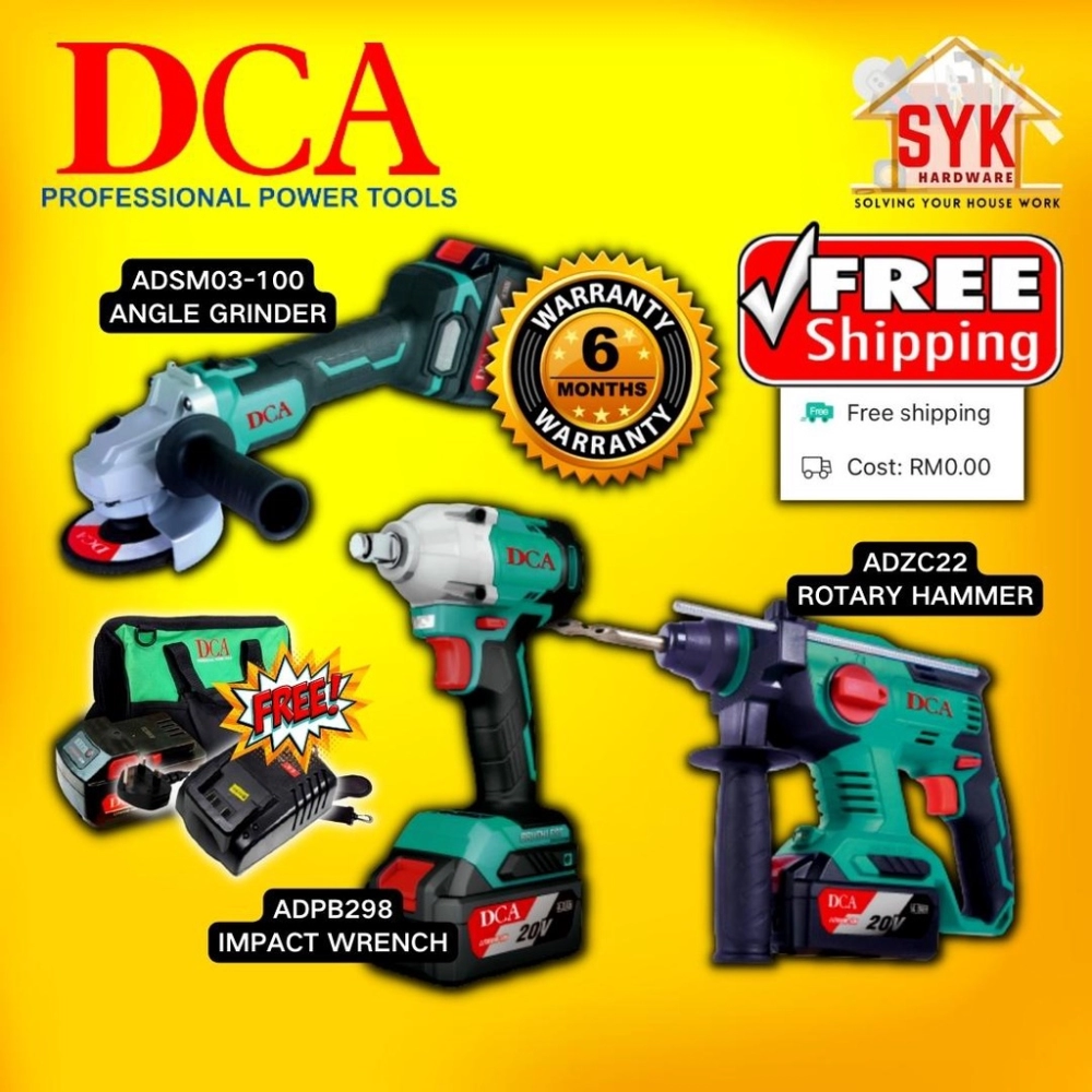 SYK (FREE SHIPPING) DCA 20V Combo Cordless Rotary Hammer/Angle Grinder/Impact Wrench (ADZC22+ADSM03-100+ADPB298)