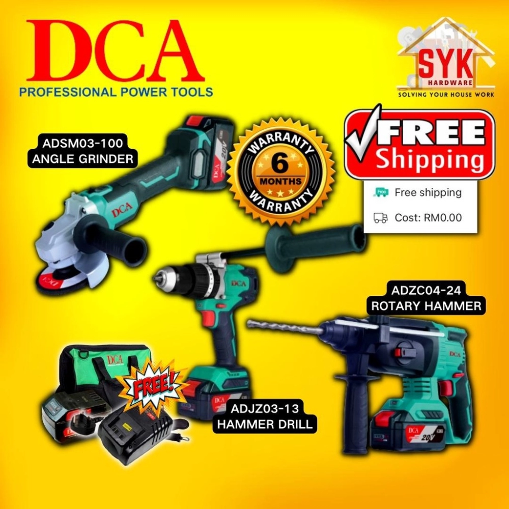 SYK (FREE SHIPPING) DCA 20V Combo Cordless Rotary Hammer/Hammer Drill/Angle Grinder (ADZC04-24+ADJZ03-13+ADSM03-100)