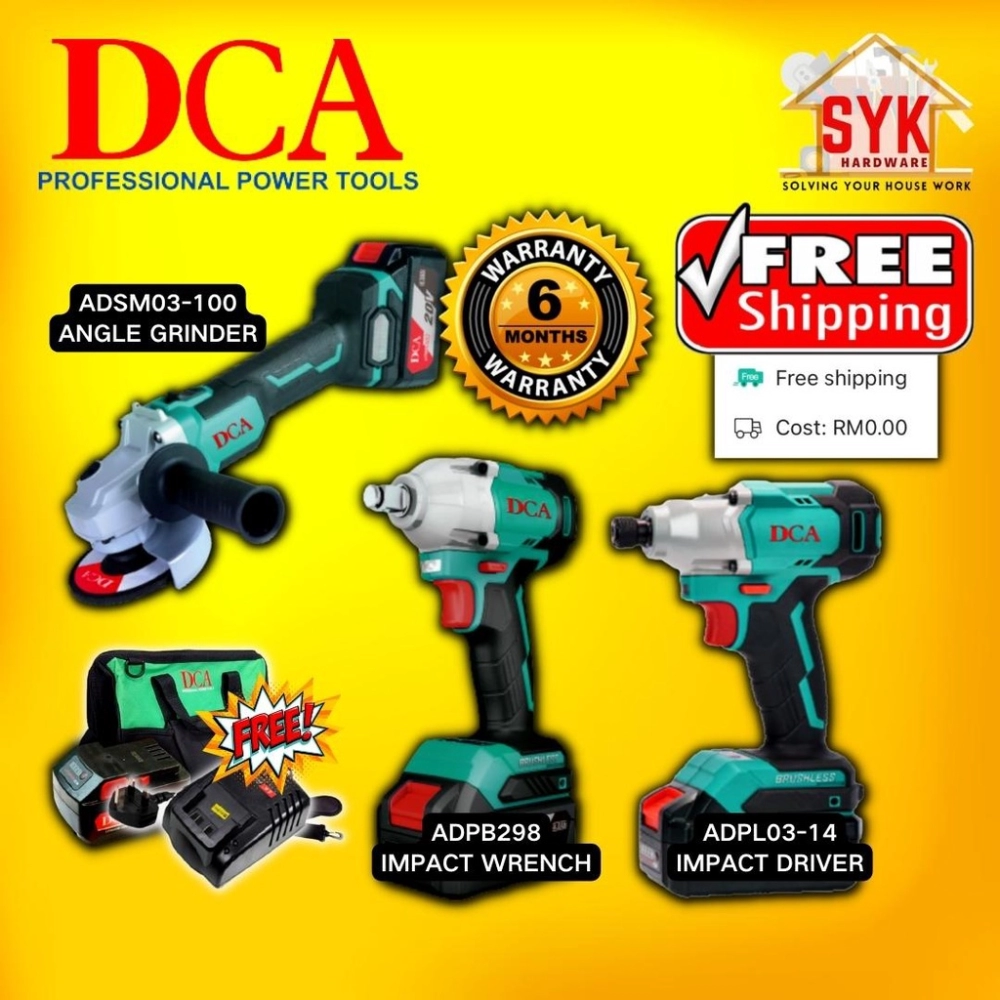 SYK (FREE SHIPPING) DCA 20V Combo Cordless Angle Grinder/Impact Wrench/Impact Driver Drill(ADSM03-100+ADPB298+ADPL03-14)
