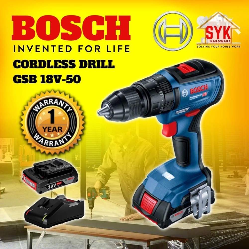 SYK BOSCH GSB 18V-50 Brushless Motor Cordless Impact Drill Driver Screw Driver 18V Mesin Drill - 26019H51L0
