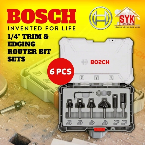 SYK Bosch 6pcs x 1/4" Trim and Edging Router Bit Sets Woodworking Tools Wood Drill Bit Set Trimmer Wood - 2607017470