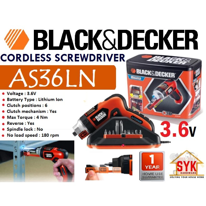 BLACK & DECKER AS36LN 3.6V Lithium-ion Cordless Screwdriver