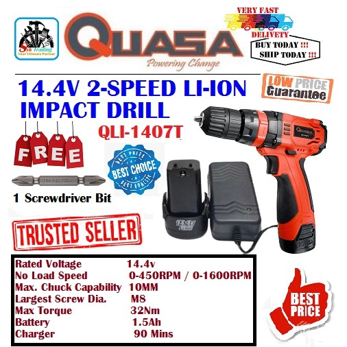 Quasa QLI-1407T 14.4v 2 Speed LI-ION Cordless Impact Drill