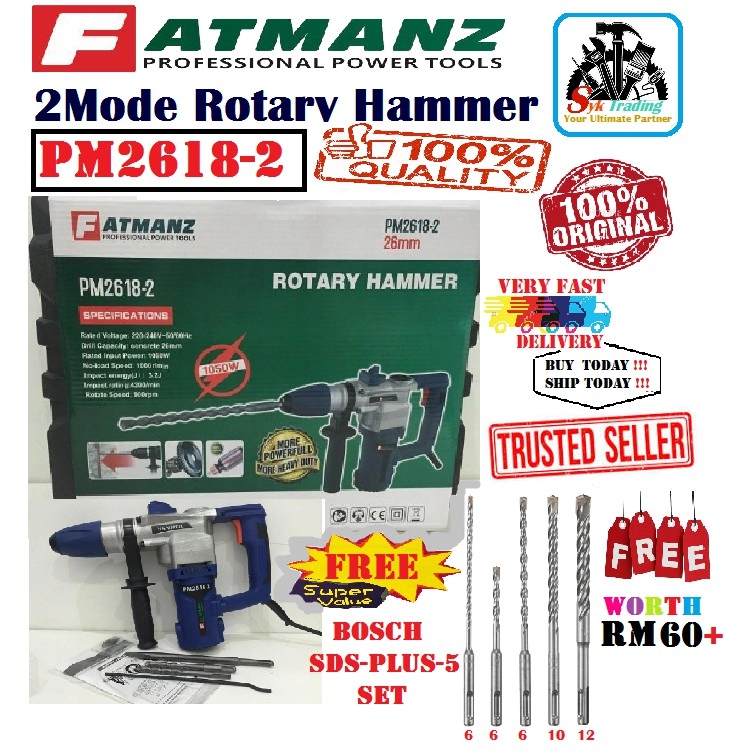 FATMANZ PM2618-2 2Mode Rotary Hammer -1050W (FREE GIFT)