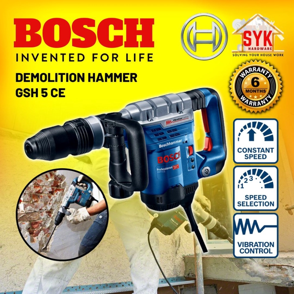 SYK BOSCH GSH 5 CE Demolition Hammer Electric Drill Heavy Duty Power Tools Hacker Hammer Drill Hamer Drill - 06113210L0