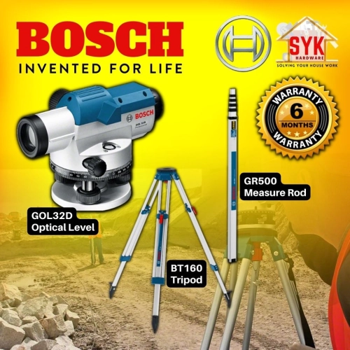 SYK BOSCH GOL32D Optical Leveller With GR500 Telescope Levelling Rod + BT160 Building Tripod - 0601068500