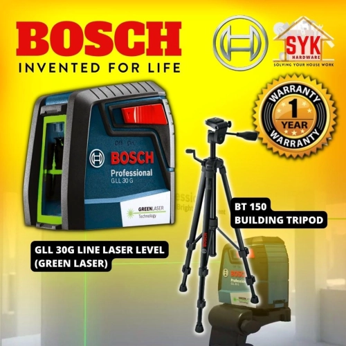 SYK BOSCH GLL 30G (Green Laser Light) Line Laser Level Laser Measurement + BT150 Building Tripod Stand Adjustable