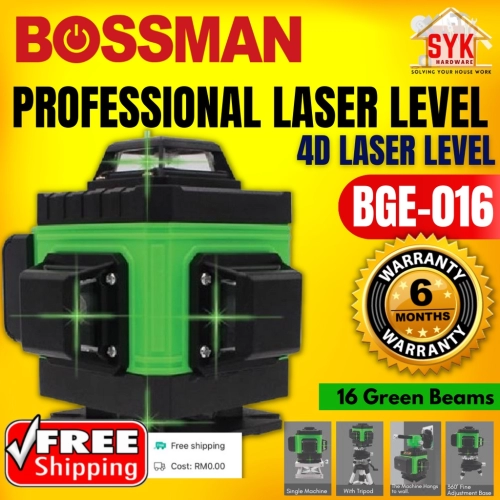 SYK (Free Shipping)BOSSMAN BGE-016 Professional 4D Laser Level Line Laser Measuring Tool Set (16 Green Beams)
