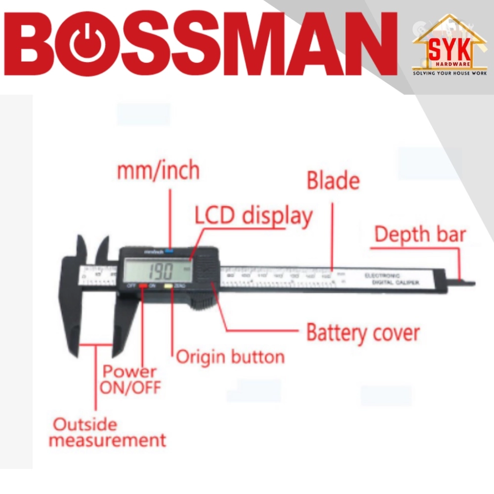 SYK Bossman BPC 150 Carbon Fiber Composites Electronic Digital Caliper Syk bossman bpc 150 carbon fiber composites electronic digital caliper